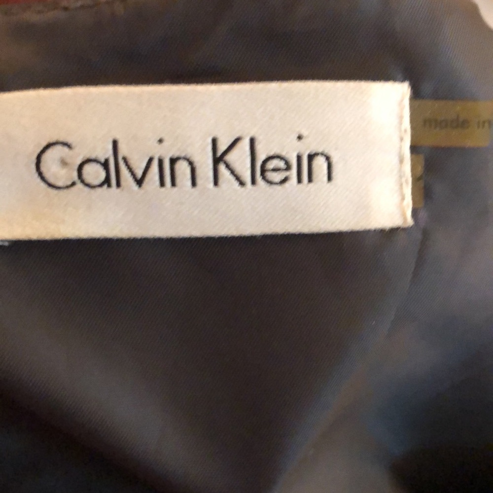 CALVIN KLEIN CHARCOAL GRAY DRESS • RUFFLE DETAIL • SLEEVELESS • Sz 14 - Picture 11 of 14